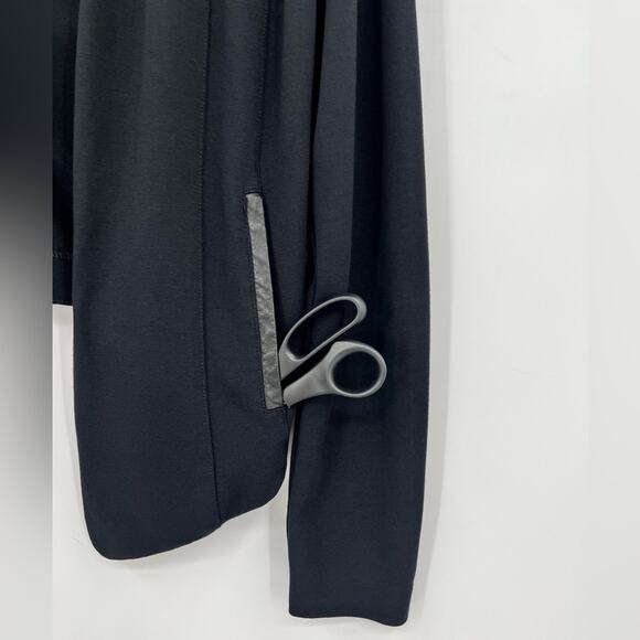Eileen Fisher Angle Front Jacket Cardigan Ponte Leather Trim Asymmetric Black XS - Picture 13 of 16